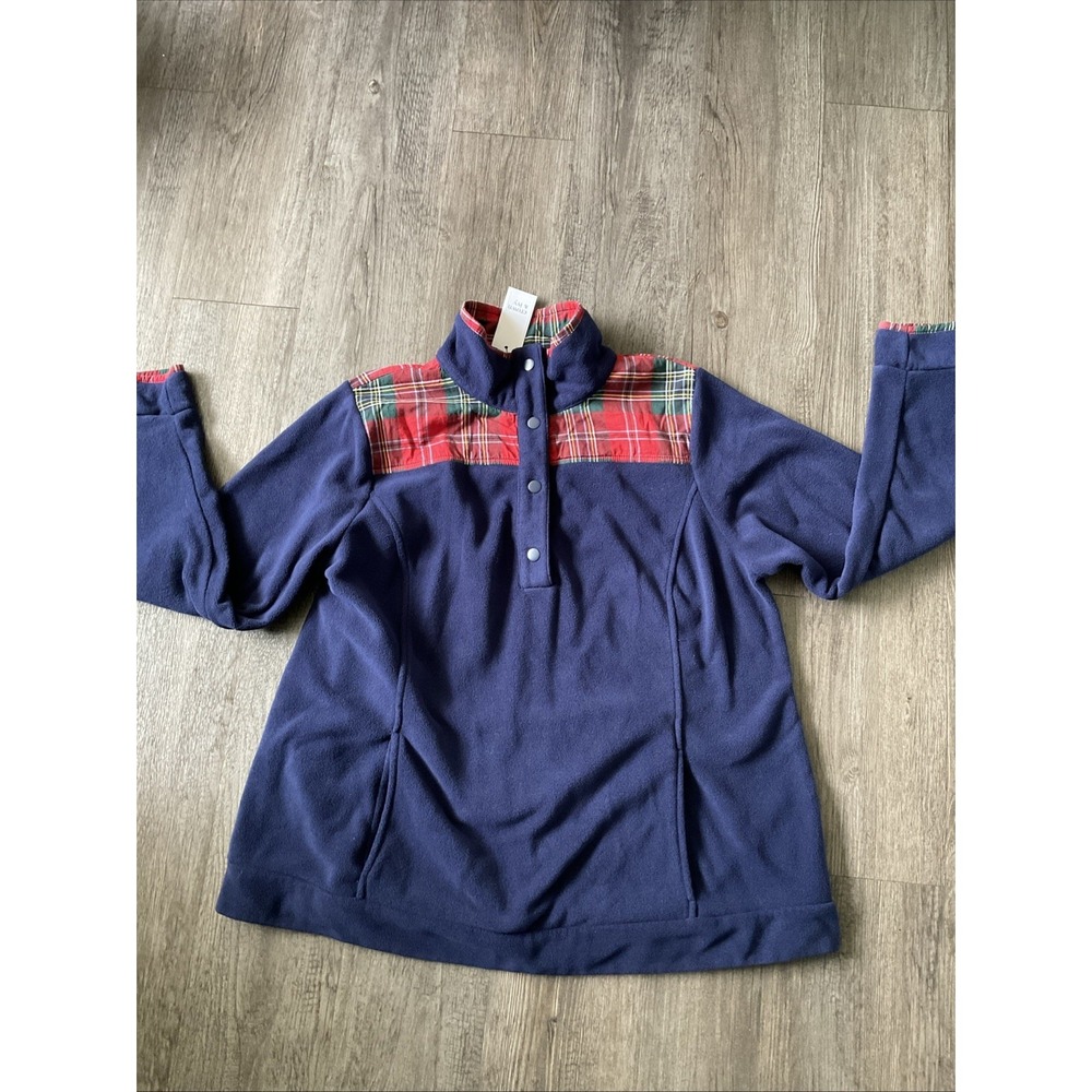 Crown & Ivy Navy Red Plaid Fleece Quarter Snap Jacket 1X 728K809